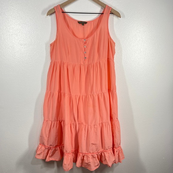 Tommy Bahama Tiered Dress Sleeveless Casual Silk Cotton Blend Coral  Medium Boho - Picture 1 of 10